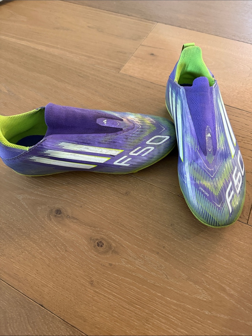 adidas Purple and Lime F50 Slip-On Soccer Cleats
